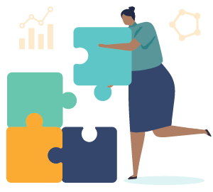 A figure in a skirt places a puzzle piece with three other pieces
