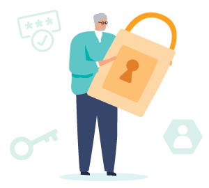A figure holds a giant lock in front of him