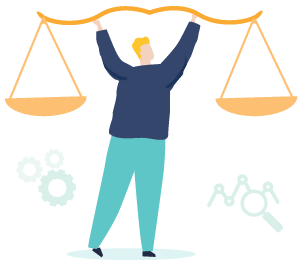 A figure holds up scales