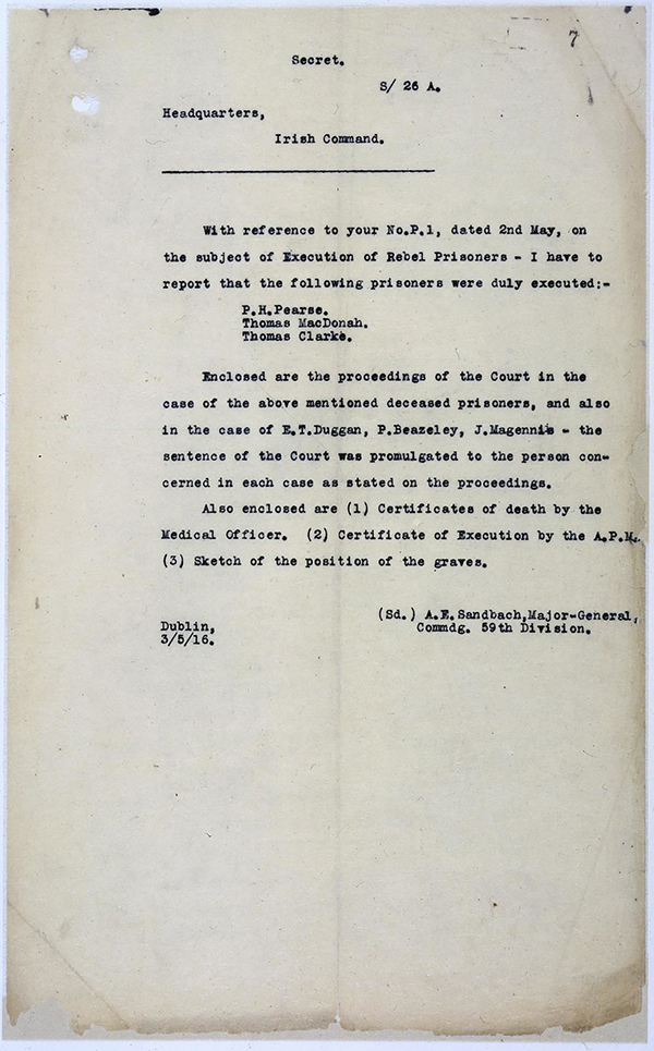 British Army notice re execution of Pearse, MacDonagh and clarke