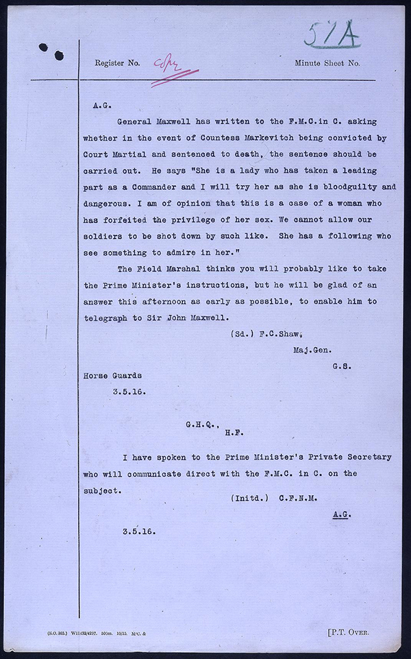 Note re execution of Constance Markievicz