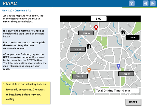 Figure 2.3a Example adaptive problem solving item: “School route