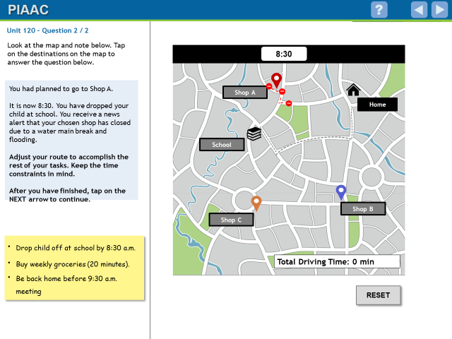 Figure 2.3b Example adaptive problem solving item: “School route
