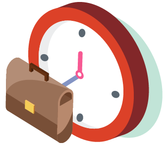 Illustration of a briefcase in front of a larger clock