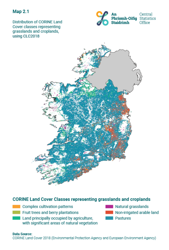 Map 2.1 Distribution of CORINE Land Cover classes representing grasslands and croplands, using CLC2018