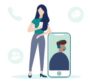 A mobile phone with a picture of a person wearing a headset