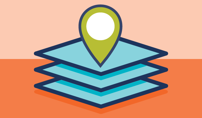A map marker sits on top of 3 stacked layers
